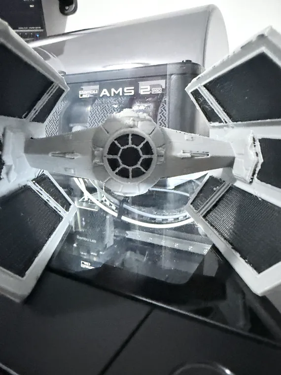 A 3D printed TIE fighter model &mdash; printed by BrokenITguy CustomWorks